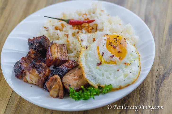 Grilled Pork Belly with Garlic Fried Rice and Fried Egg